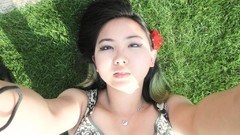Grass woman asians brunettes lying down vietnamese