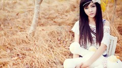 Grass woman asians long hair models teddy bears Viet Nam