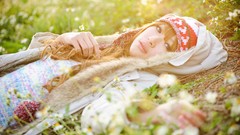 Grass woman asians lying down