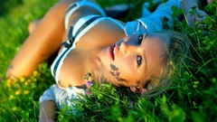 Grass woman blondes models lying down girls in nature