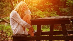 Grass woman blondes sunlight barefoot