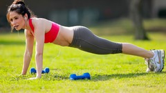 Grass woman brunettes workout Sarah Shahi dumbells