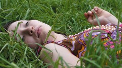 Grass woman Celebrity Actress outdoors brunettes lying down 