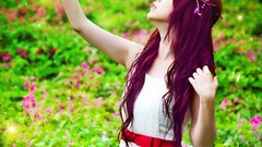 Grass woman doves asians long hair models Viet Nam