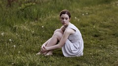 Grass woman dress brunettes