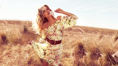 Grass woman dress fields blondes skies Lily Donaldson