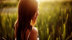 Grass woman dress outdoors sunlight brunettes models