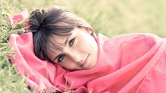 Grass woman faces brunettes