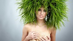 Grass woman faces models green hair
