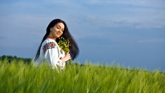 Grass woman fields brunettes ukrainian