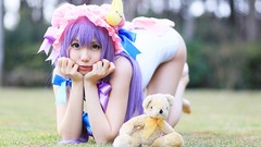 Grass woman hats asians long hair bangs touhou purple hair 