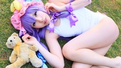 Grass woman hats asians long hair bangs touhou purple hair 
