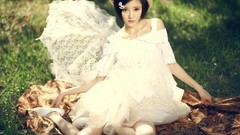 Grass woman hats asians models Korean