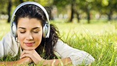 Grass woman headphones Parks brunettes models