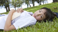 Grass woman Japanese green background asians smiling models 