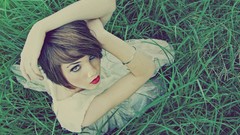 Grass woman lips faces fashion brunettes models fashion model