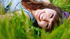 Grass woman smiling brunettes models