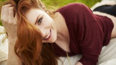 Grass woman smiling freckles lying down redheads panties hair 