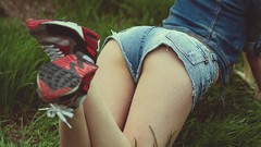 Grass woman sneakers ass Shoes jeans Photographers Russian 