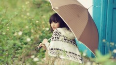 Grass woman Umbrellas asians models Korean