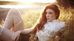 Grass woman wheat fields lying down redheads gingers Taylor 