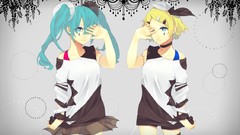 Gray Anime Ribbons anime girls hatsune miku vocaloid kagamine 