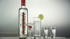 Gray background alcohol vodka bottles liquor