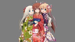 Gray background Anime Bags kimono blondes long hair anime girls 