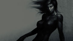 Gray background black hair