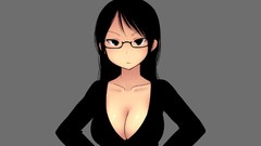 Gray background glasses long hair anime girls black hair black 