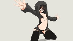 Gray background glasses red eyes hoodies anime girls sweatshirt 