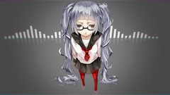 Gray background glasses schoolgirls skirts long hair anime 