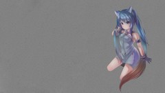 Gray background gloves anime girls nekomimi cat ears tails 