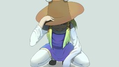 Gray background hats grin goddess Ribbons blondes long hair 