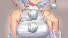 Gray background hats white hair red eyes sleeves anime girls 