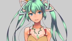 Gray background headphones anime girls blue eyes hatsune miku 