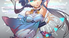 Gray background headphones dress stockings long hair anime 