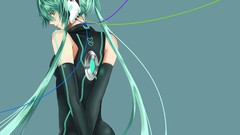 Gray background headphones gloves green background wires long 