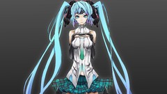 Gray background headphones tie skirts anime girls hatsune miku 