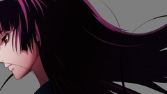 Gray background Profile red eyes faces long hair anime girls 