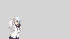Gray background red eyes blue hair anime girls green eyes 