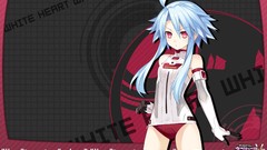 Gray background red eyes blue hair anime girls video games red 