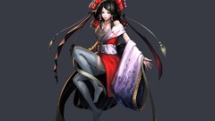 Gray background red eyes bows short hair hakurei reimu touhou 