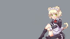 Gray background Ribbons blush anime girls green eyes maids 