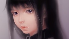 Gray background Ribbons bows long hair anime girls mahou shoujo 