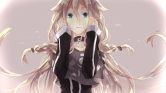 Gray background tears long hair anime girls blue eyes braids 