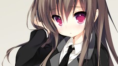 Gray background tie red eyes faces suit blush long hair 