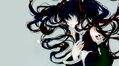 Gray blue eyes hatsune miku vocaloid black hair