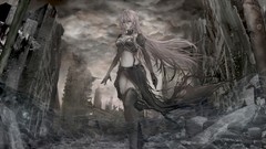 Gray clouds wind ruins navel apocalyptic gloves buildings 