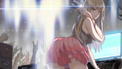 Gray long eyes hair headphones com blonde konachan